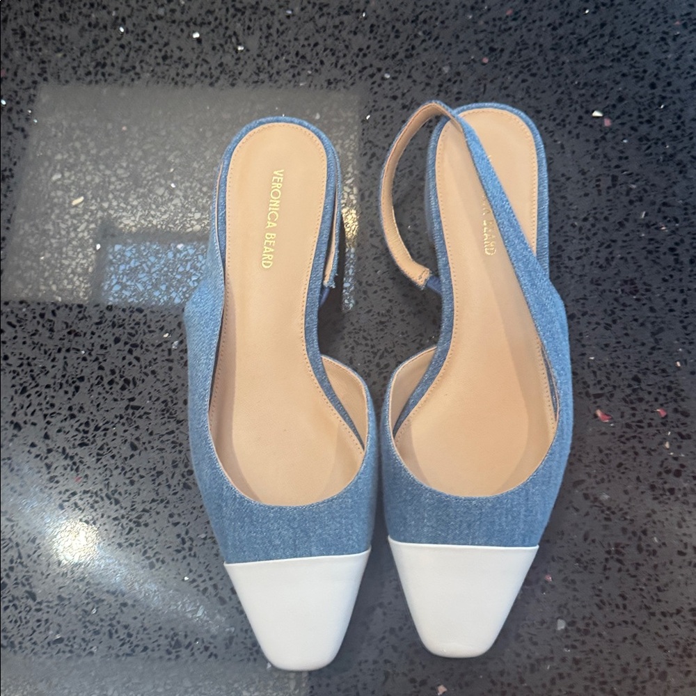 Veronica Beard Denim and White Slingback Heels